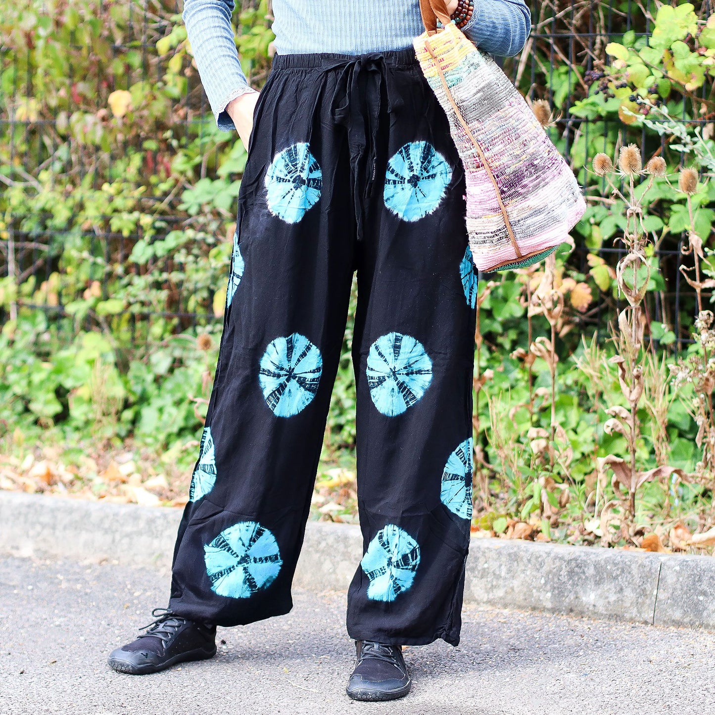Pantalones de salón de estilo japonés - Mediano - Negro, Azul