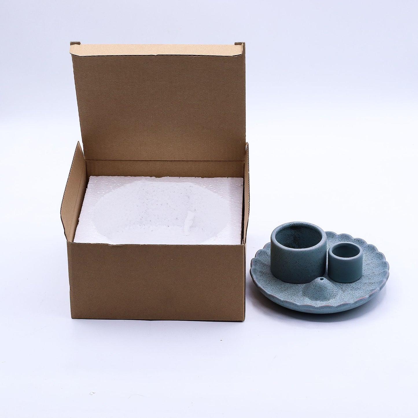 Palo Santo Zauberstab und Räucherstäbchenhalter - Lotusblume - Blau