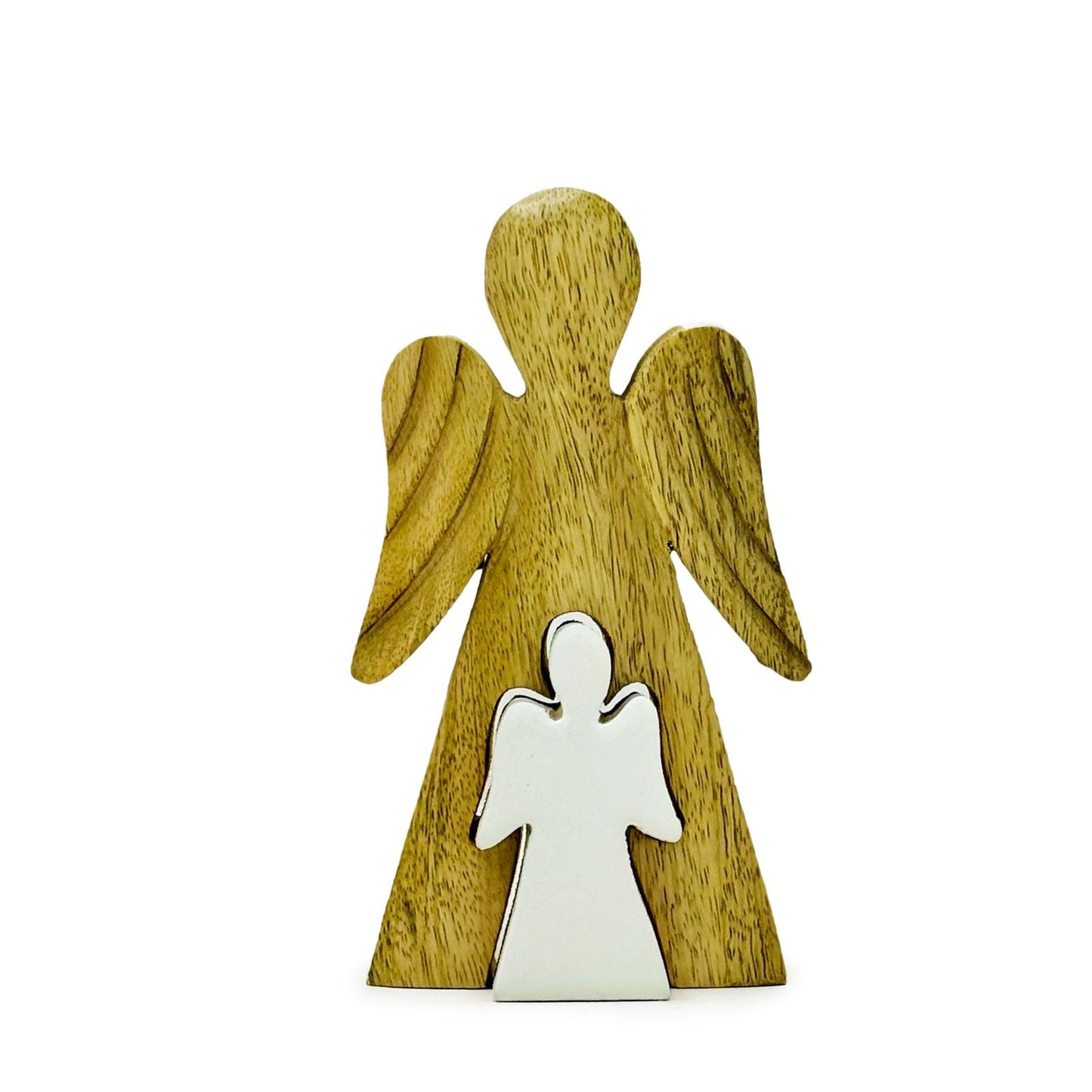 Mangoholzengel - Weiße Emaille - 15 cm