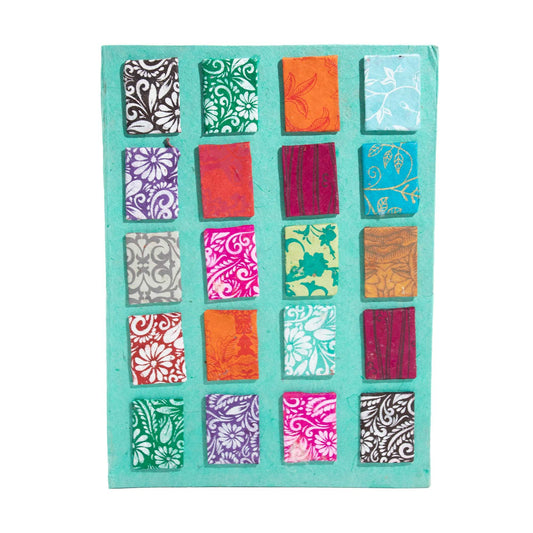 Lokta Mini Tiles Notizbuch – Groß (21x15 cm) – 45 Blätter – Inklusive Lesezeichen – Türkis