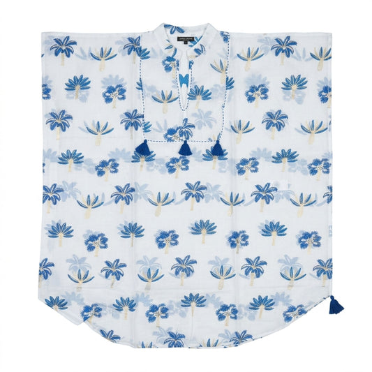 Nomad Sari En la Colección Med - Kaftán - Crema con Bordado Azul y Borlas