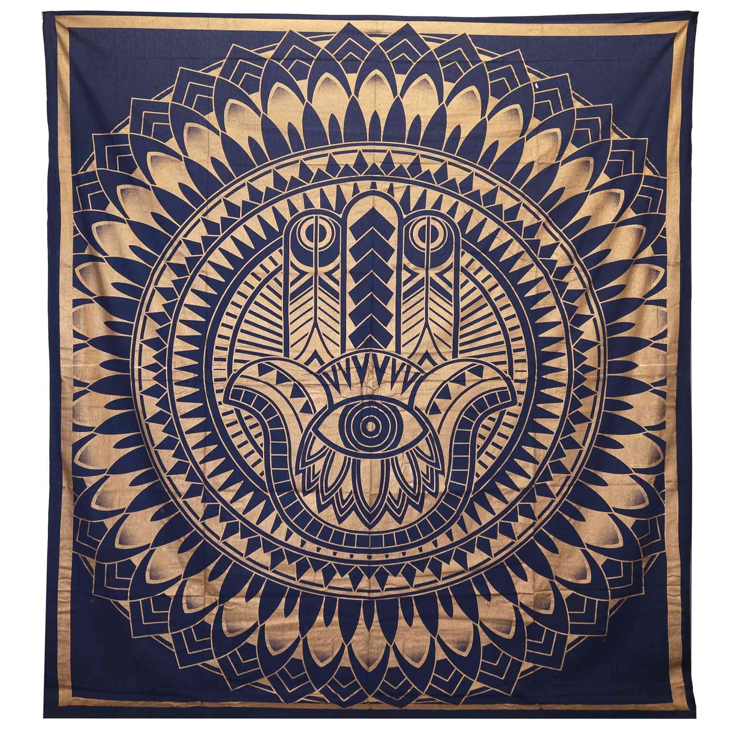 Doppelte Baumwolldecke + Wandbehang - Hamsa - Goldblau