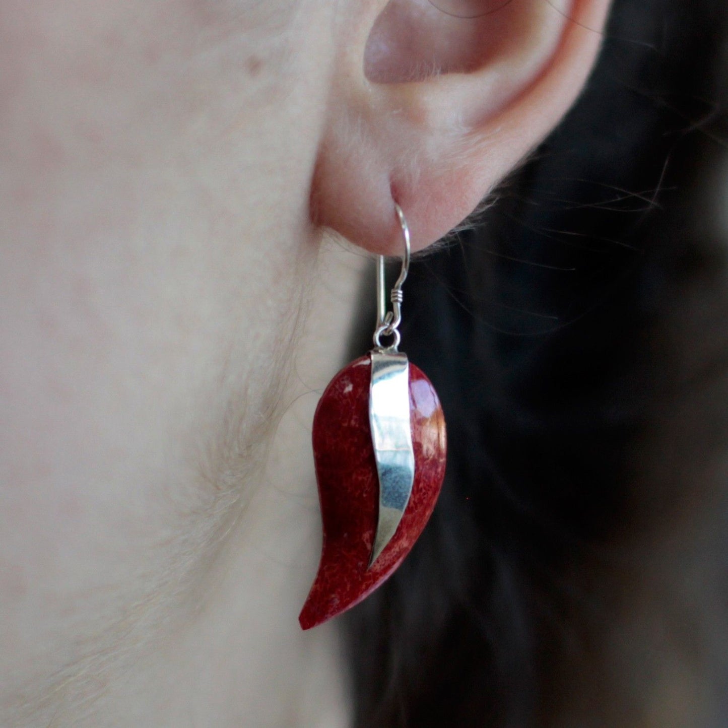 Boucle d'oreille en argent 925 style corail - Mangos
