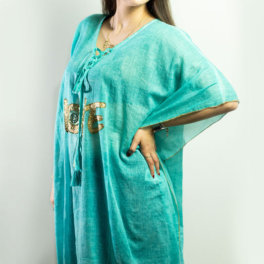 Colección Nómada Sari Mediterráneo - Kaftan - Diseño de Corazón en Turquesa y Oro