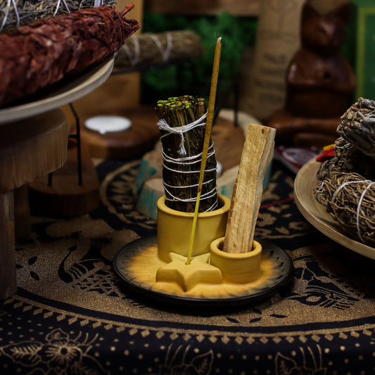 Palo Santo Stick und Räucherstäbchenhalter - Mandala - Sand und Grau