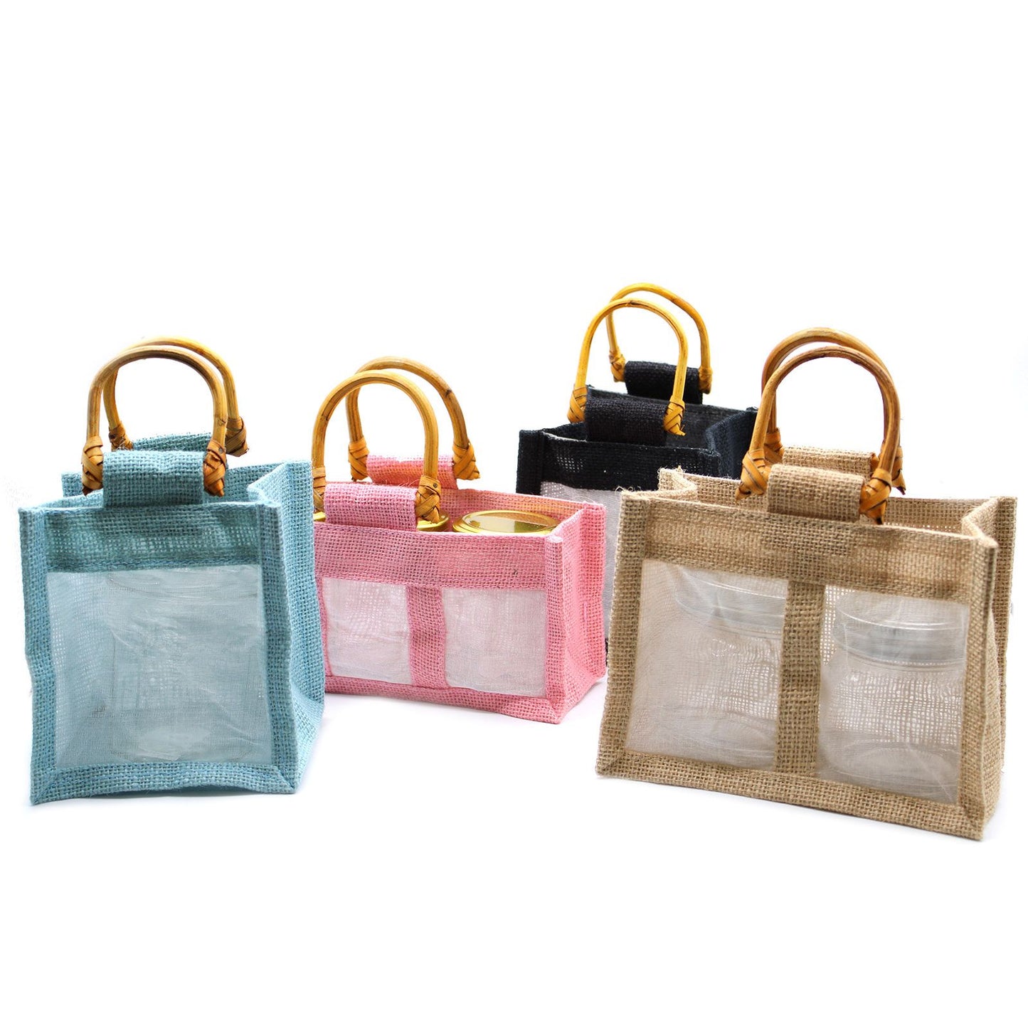 Bolsa de regalo con ventana de algodón y yute puro - 1 Venana