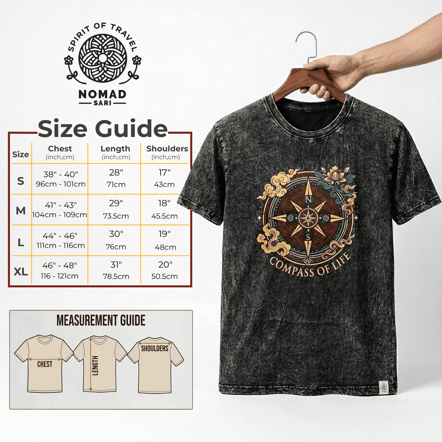 Nomad Sari T-Shirt aus gewaschener Baumwolle – Lebensbaum – Grün – XL