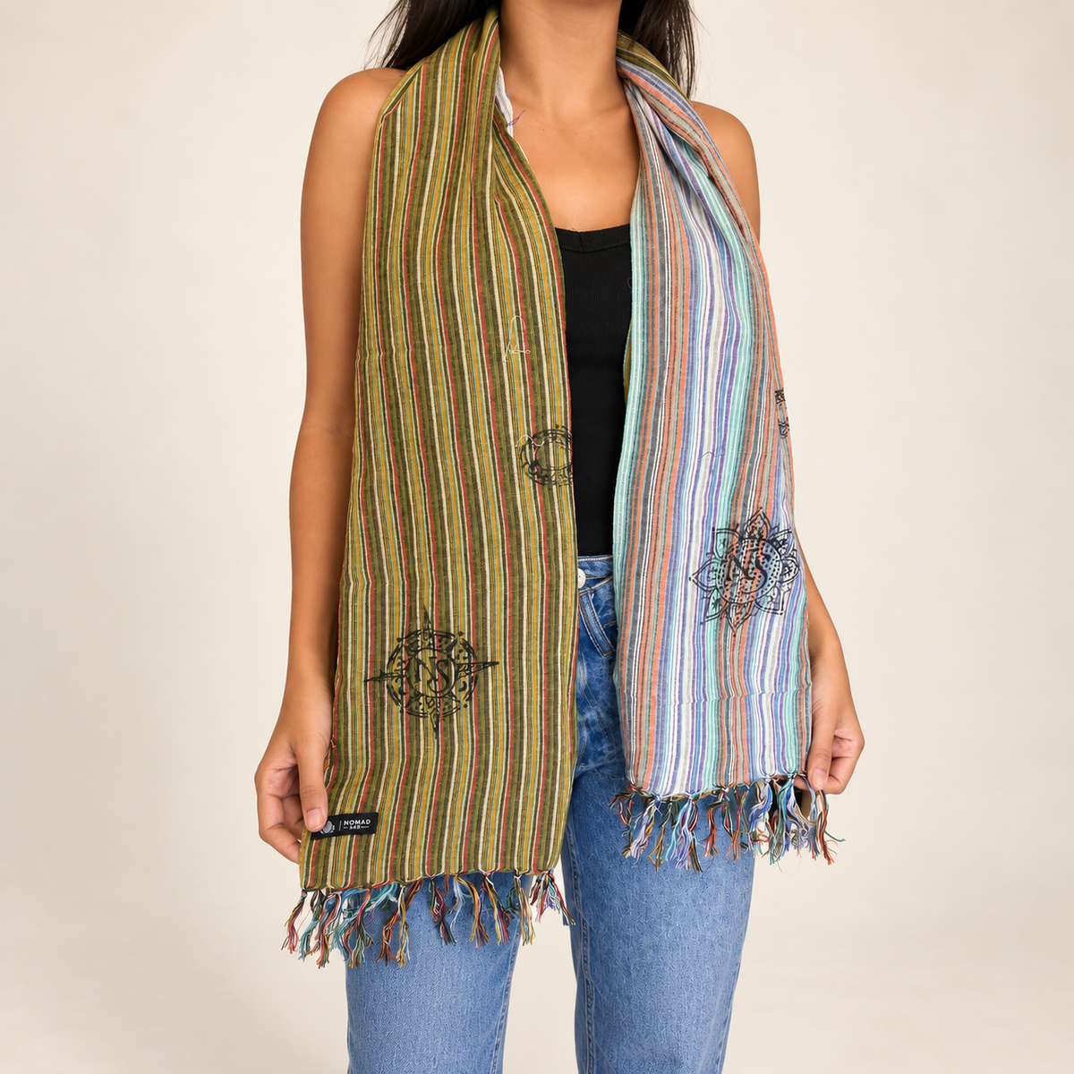 Nomad Sari - Bufanda de Bendición de Viaje - 170x50 cm - Cielo Se Encuentra con la Tierra