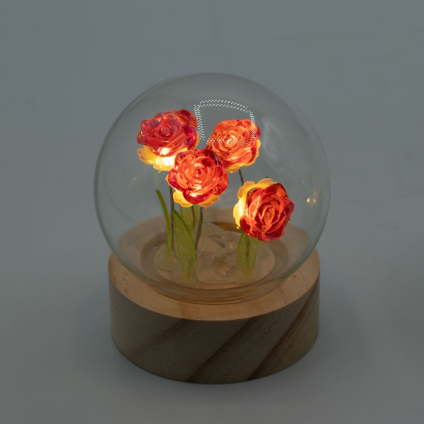 Garten-Glaskuppel Floral Glow - 5 rote Rosen - LED-Batterie