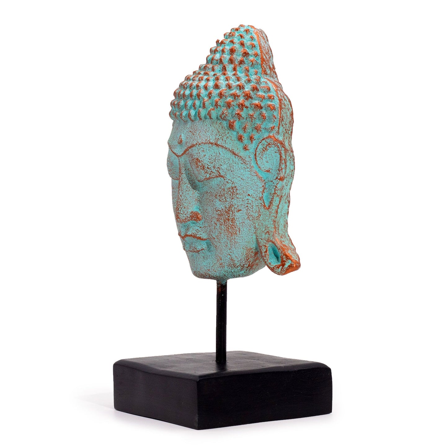 Großer Serenity-Buddha-Kopf auf Ständer - Grünes Kupfer