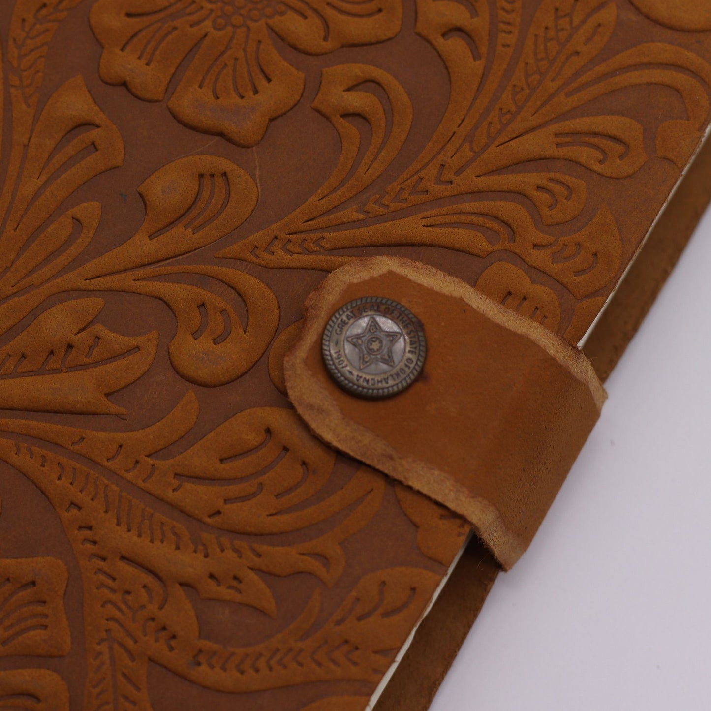 Carnets en cuir gaufré (18x13 cm) - Imprimé floral cannelle - 200 pages