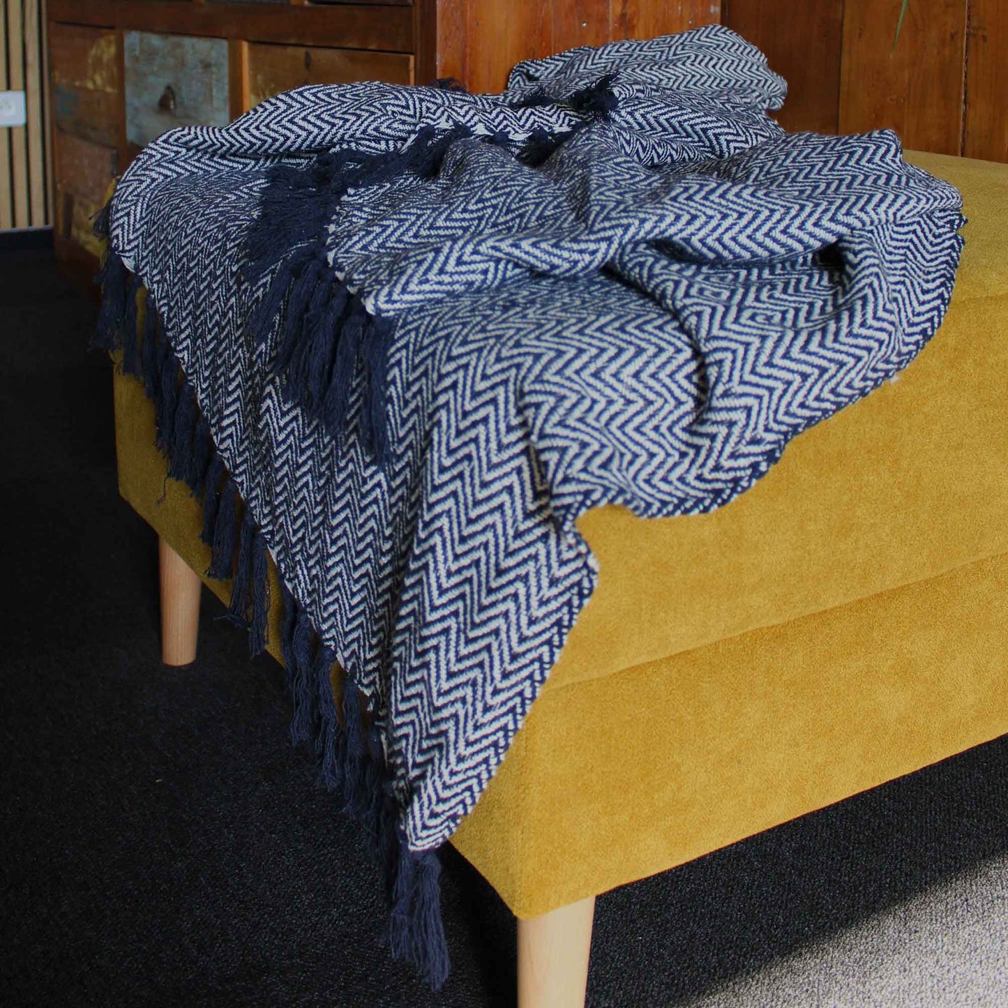 Mantas Boho Comfort - 125x150cm - Azul marino Zigzag
