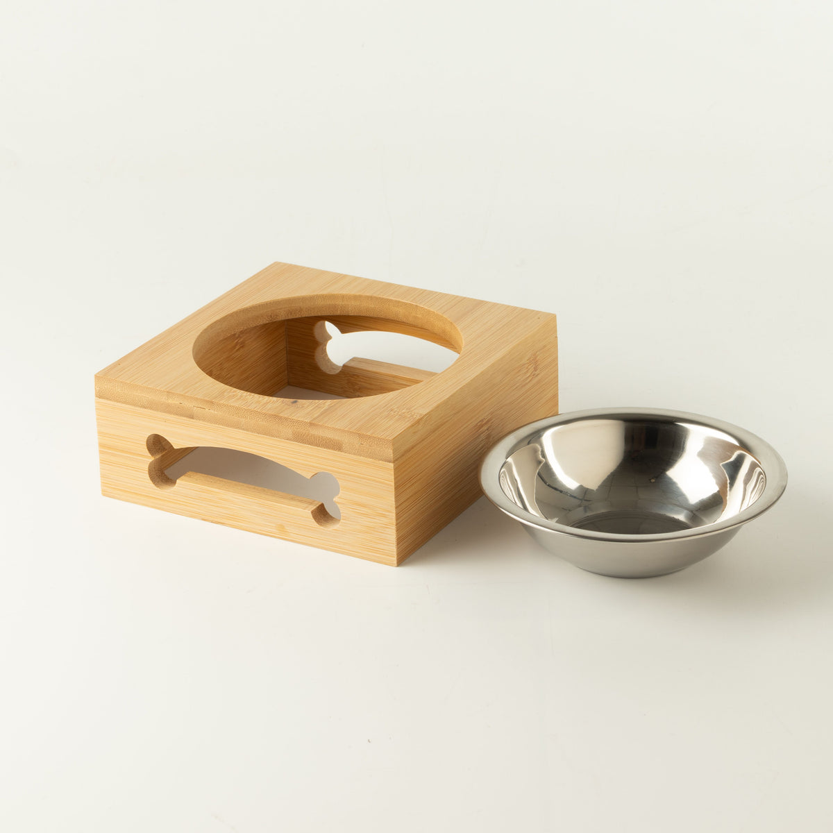 Cuencos para comida PAW - de acero inoxidable único (201) en soporte de madera - 12 cm
