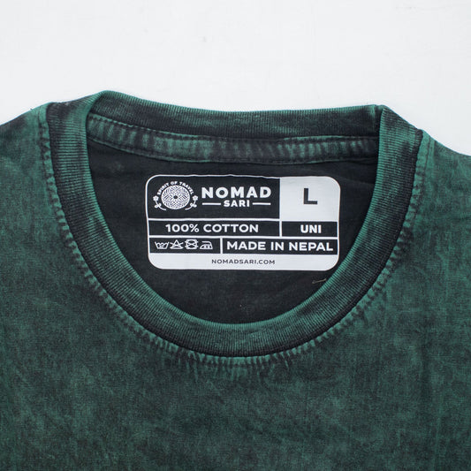 Nomad Sari Baumwoll-T-Shirt, steingewaschen – Lebensbaum – Grün – Groß