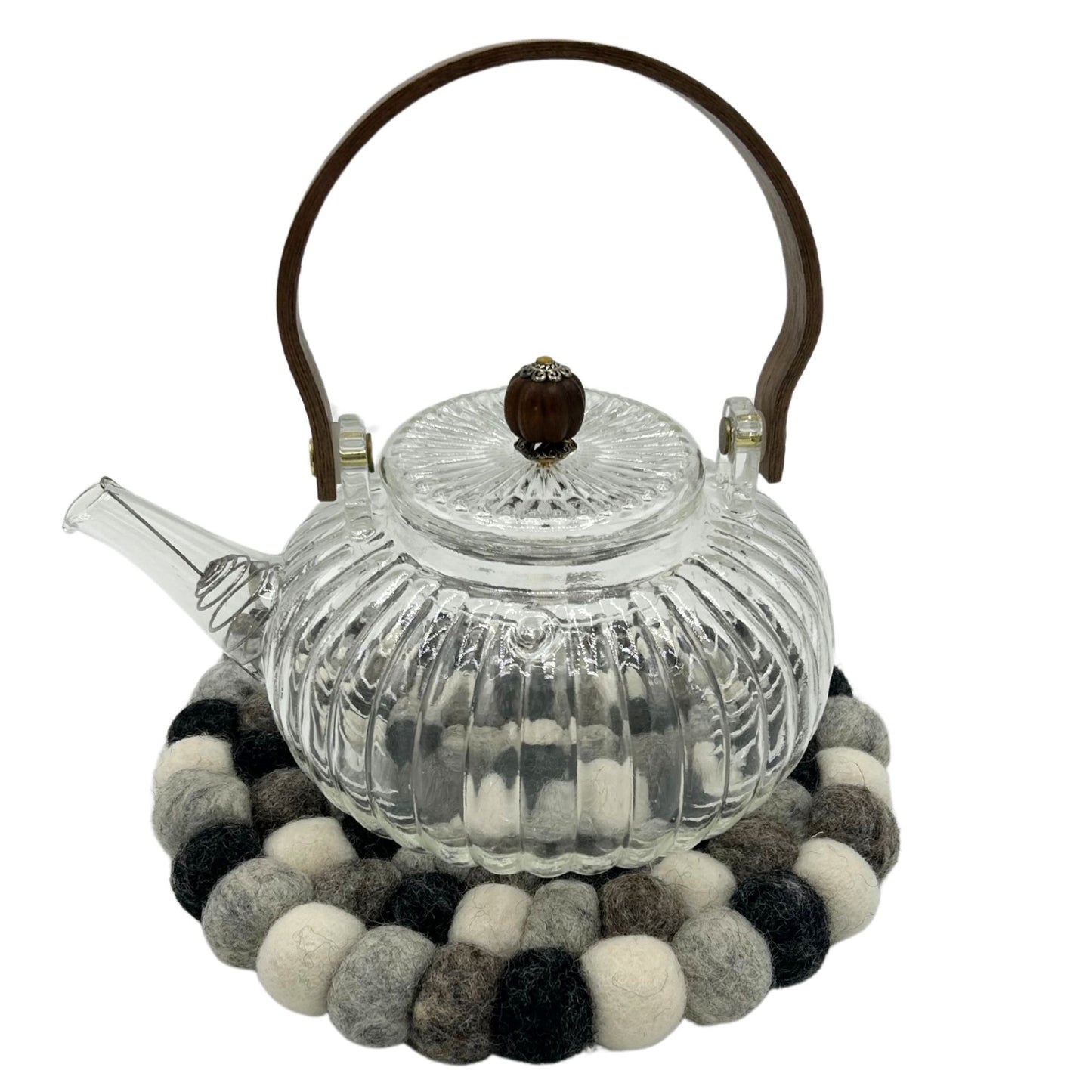 Rundes Filzkugel-Tischset - 20 cm, mehrfarbig grau