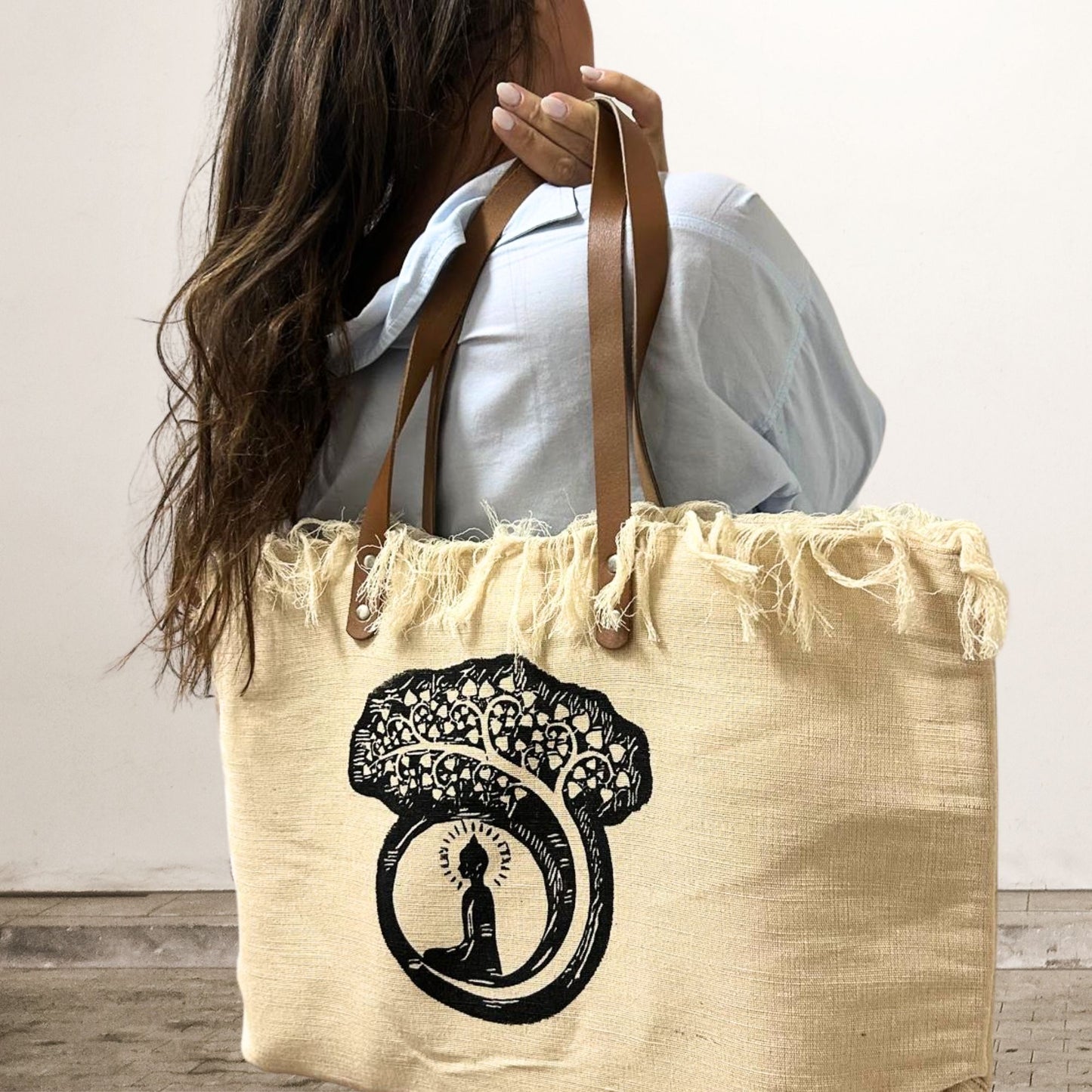 Henkeltasche aus Naturleder - Buddha