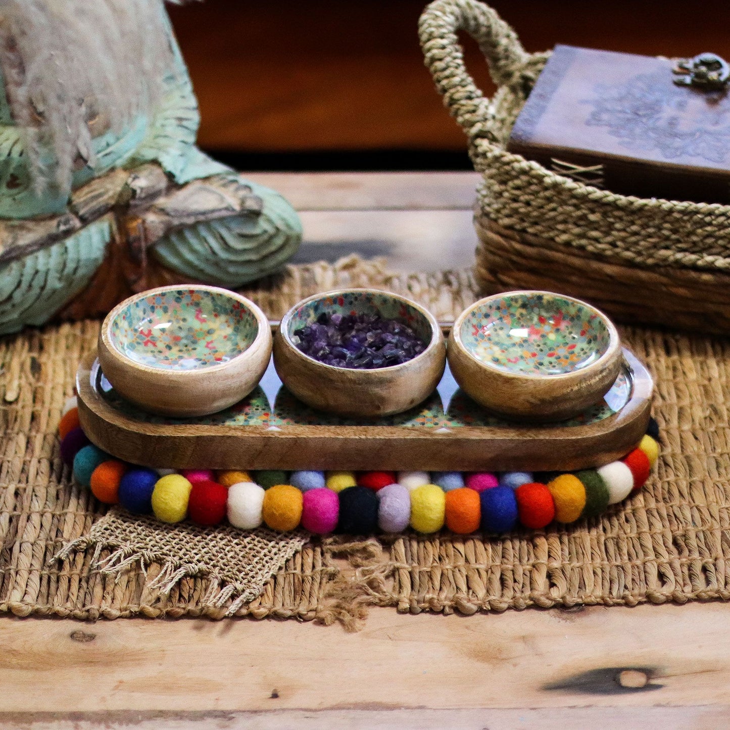 Ovale Filzkugel-Tischsetmatte – 38 x 18 cm, mehrfarbig