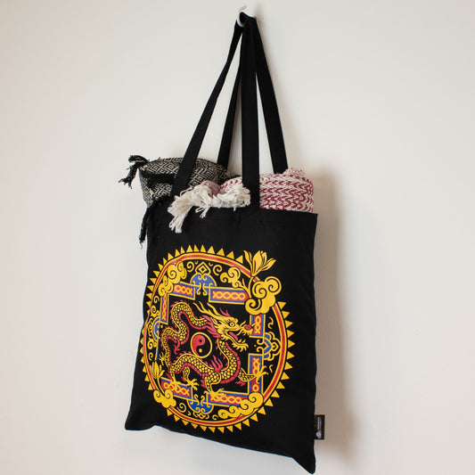 Bolso tote icónico y clásico - Dragón Yin y Yang - Negro 6 oz