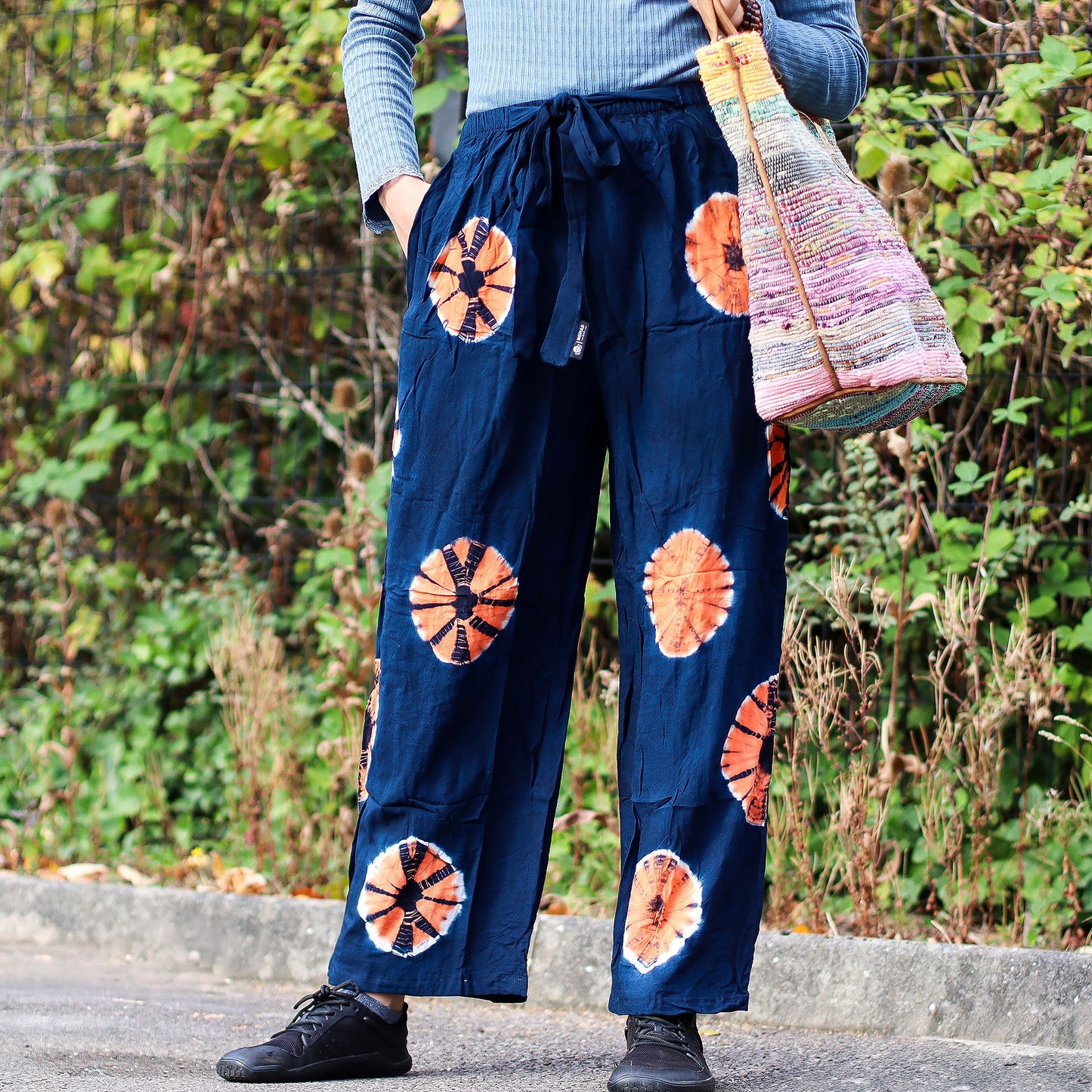Pantalones de salón de estilo japonés - Grande - Azul, Naranja