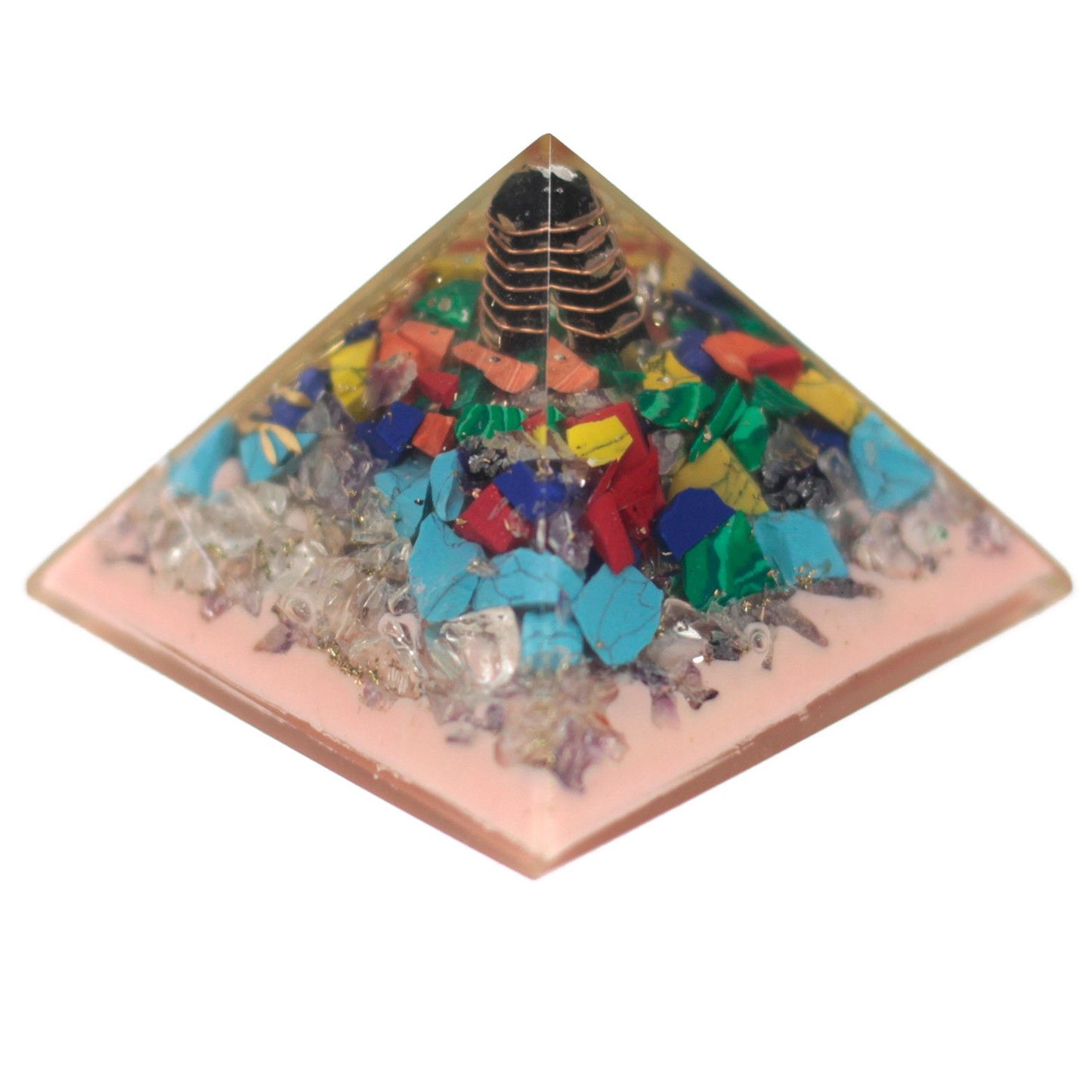 Grande pyramide en organite 70 cm - Base en arbre (base en terre)