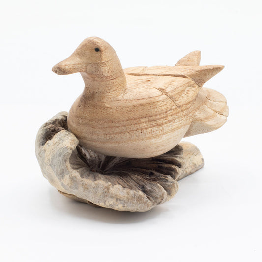 Talla de arte en madera parásita hecha a mano - Pato salvaje descansando