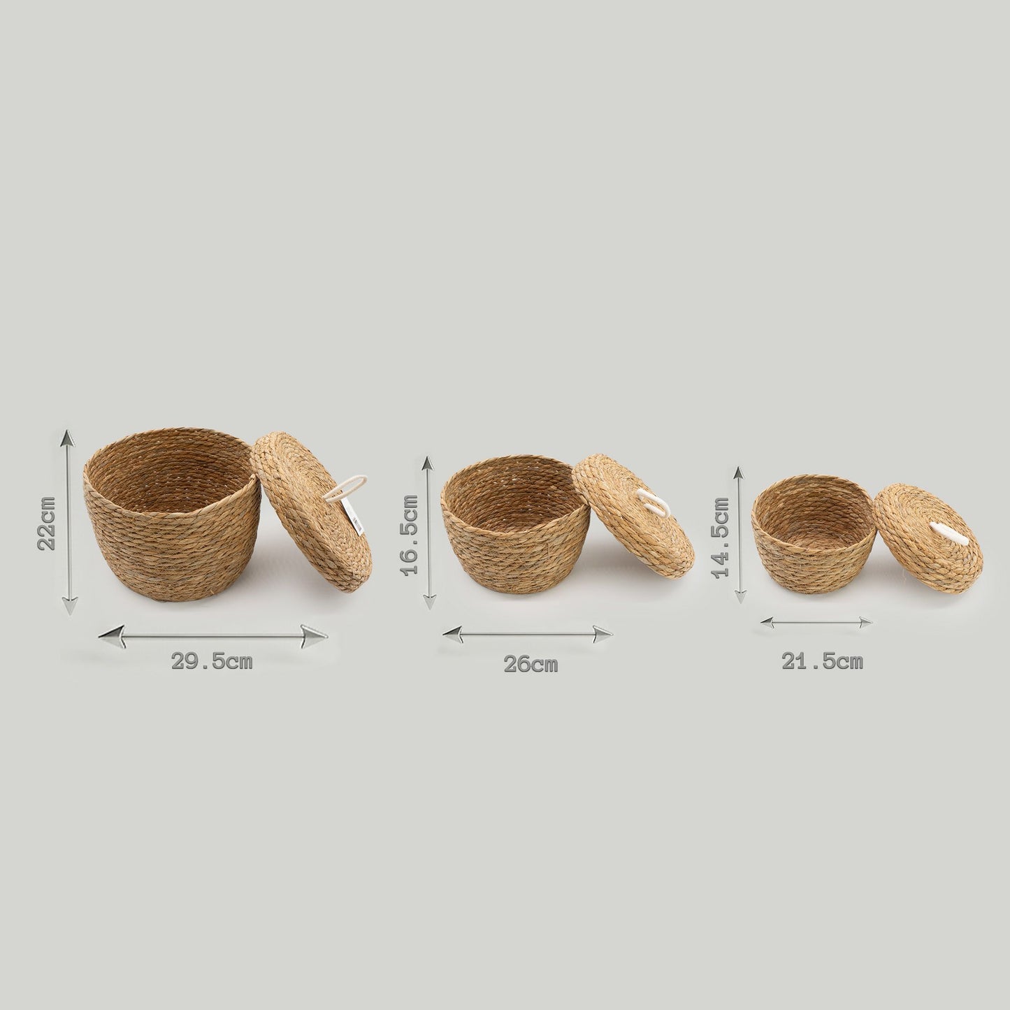 Runde Körbe aus Seegras und Baumwolle mit Deckeln – Natur – 3er Set