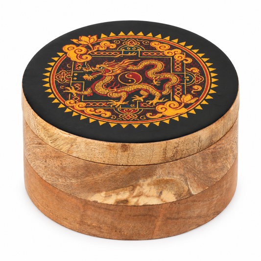 Caja esmaltada redonda - Dragón Yin Yang