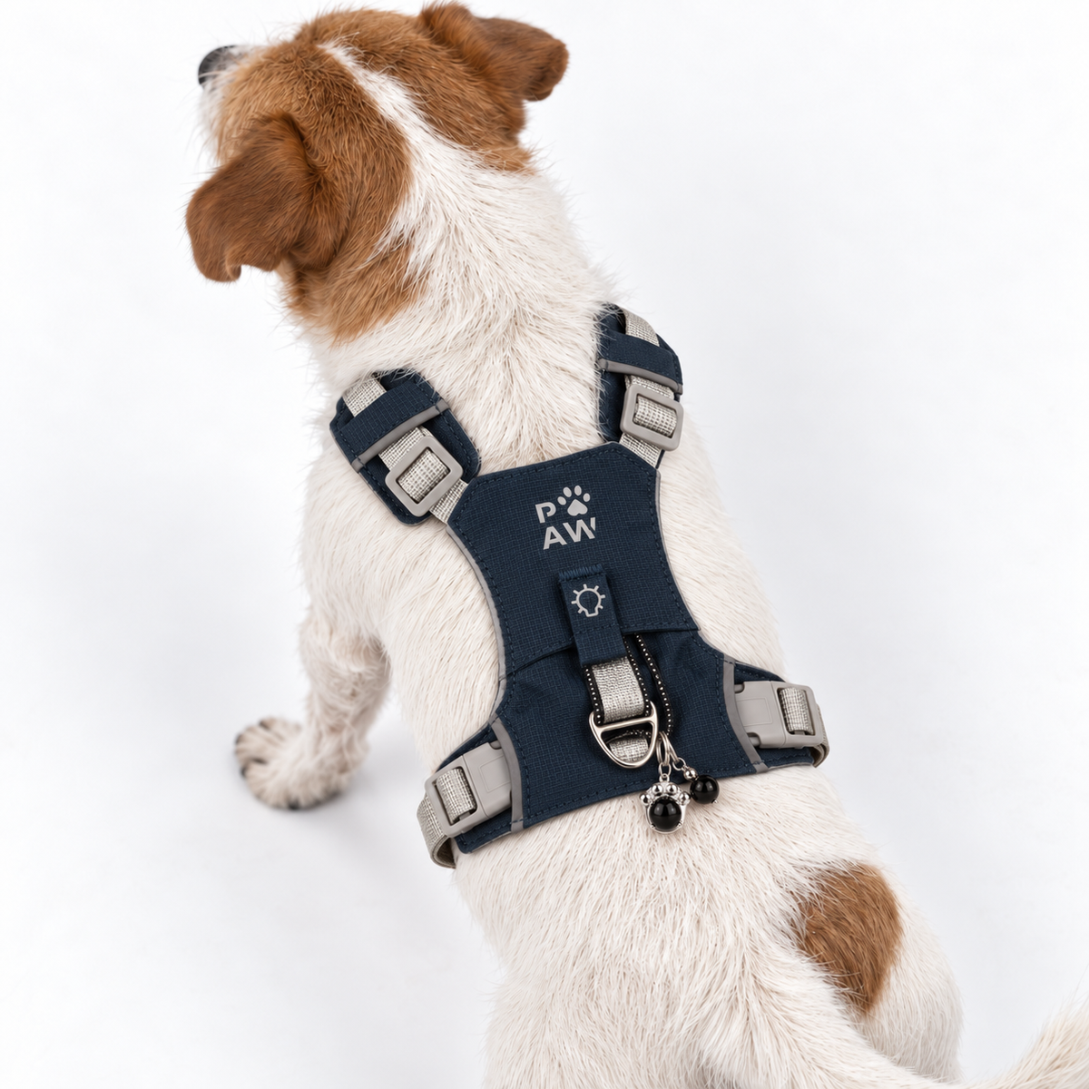 PAW - S (4-8 kg) Arnés de paso para perros Guardian con malla reflectante - Gris roca - Colgante de obsidiana negra