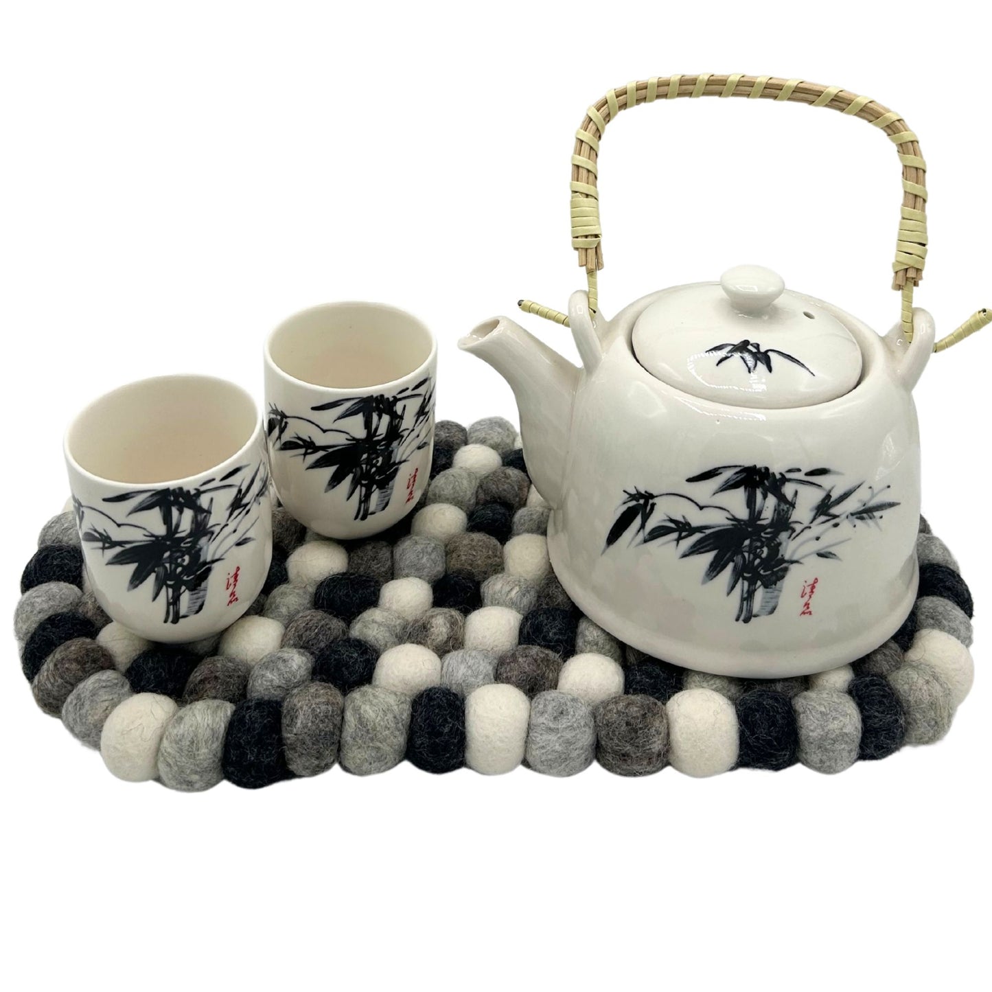 Ovale Filzkugel-Tischset-Matte – 38 x 18 cm, mehrfarbiges Grau