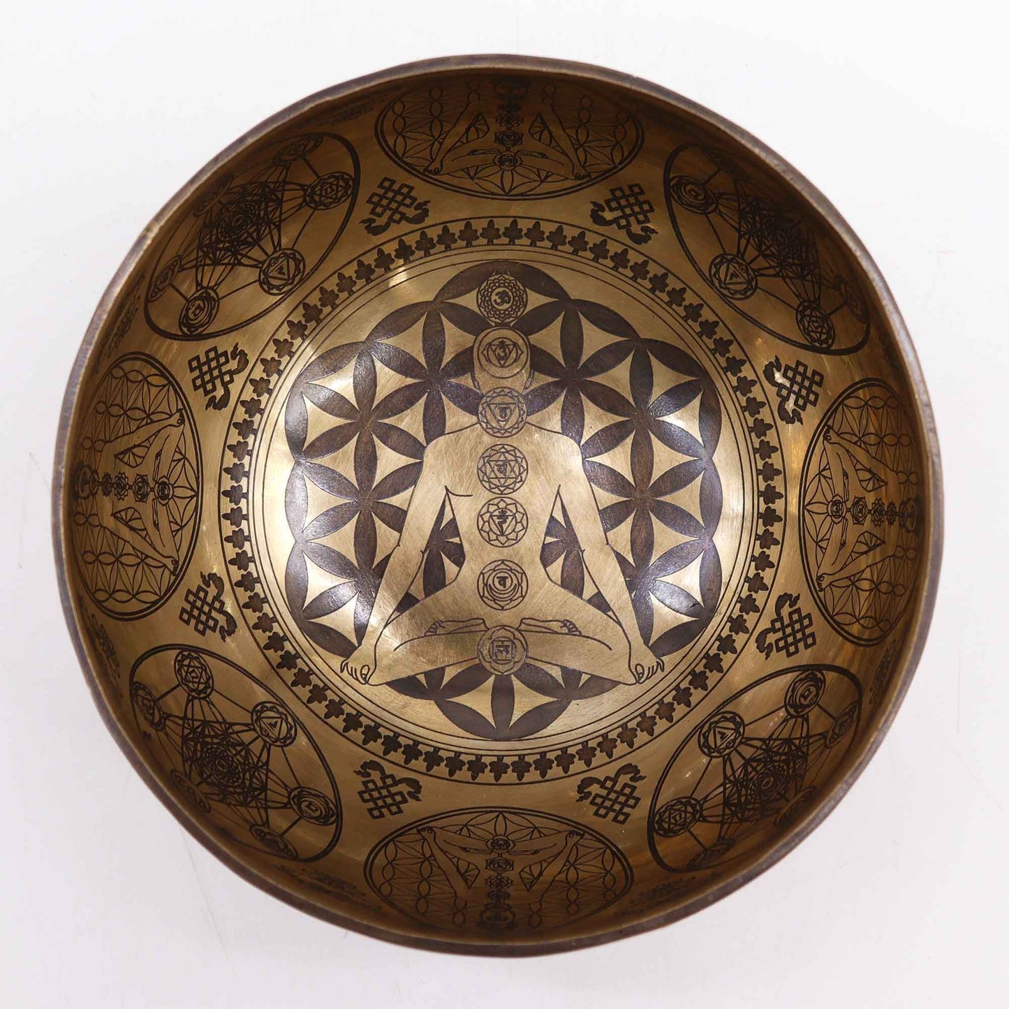 Bol chantant tibétain gravé pour la guérison - 16 cm - 7 chakras