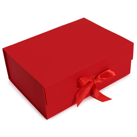 Coffret cadeau pliable avec nœud - 33 x 25 x 12 cm - Rouge