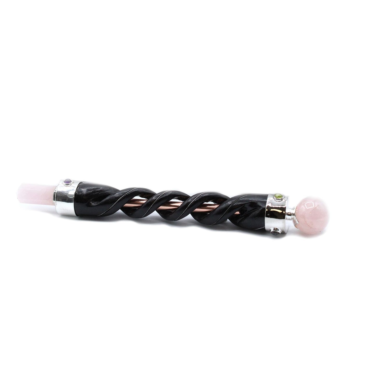 Varita Curativa de Tallado en Espiral - Tubo de Cobre Cuarzo Rosa