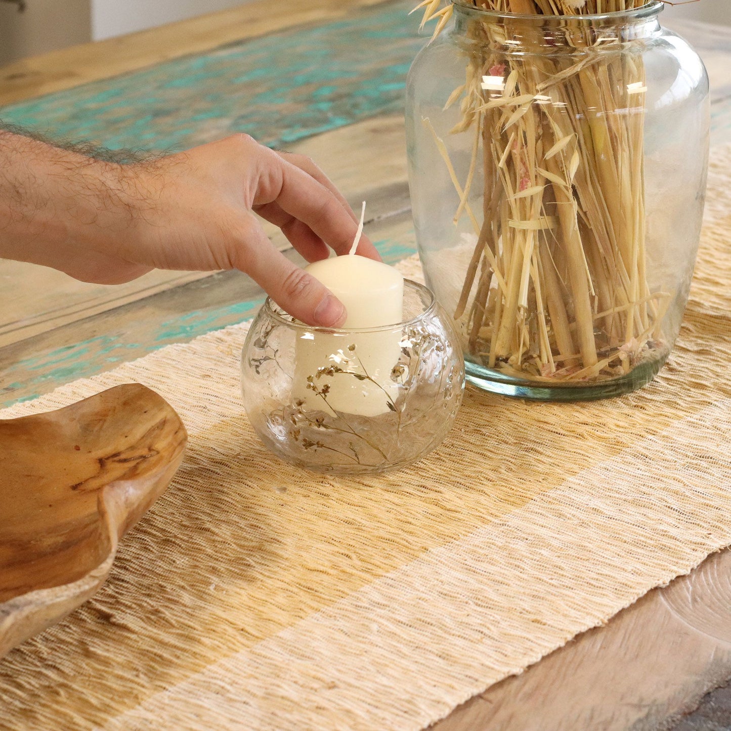 Kerzenhalterschale aus natürlichem Blumenglas – Gänseblümchen – (8 x 10 cm)