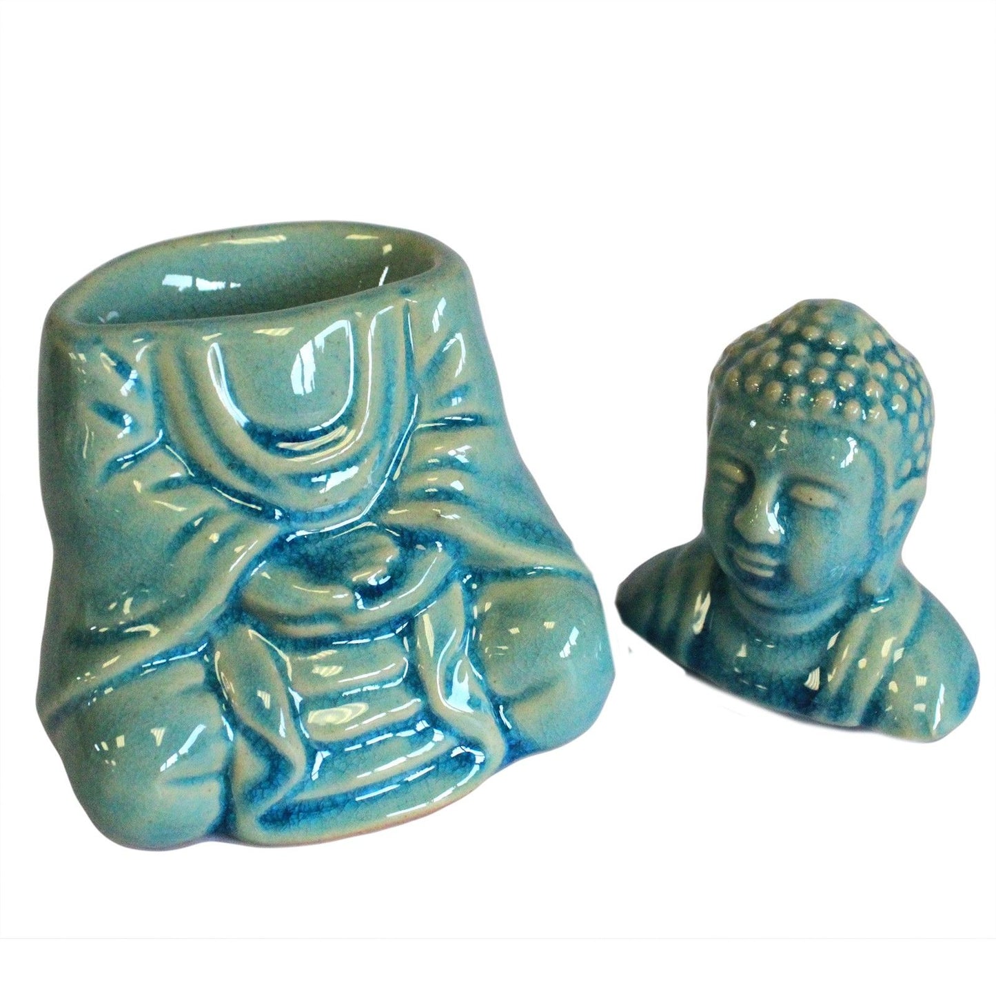 Quemador de Aceite Buda Sentado Azul