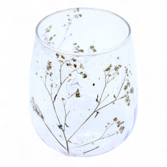 Natürlicher Kerzenhalter aus Glas mit Blumenmuster – Vase – Gänseblümchen – (12 x 11 cm)