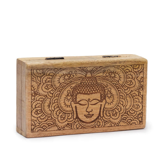 Mittlere quadratische Box 17 x 10 x 4,2 cm – Schwarzes Buddha-Gesicht