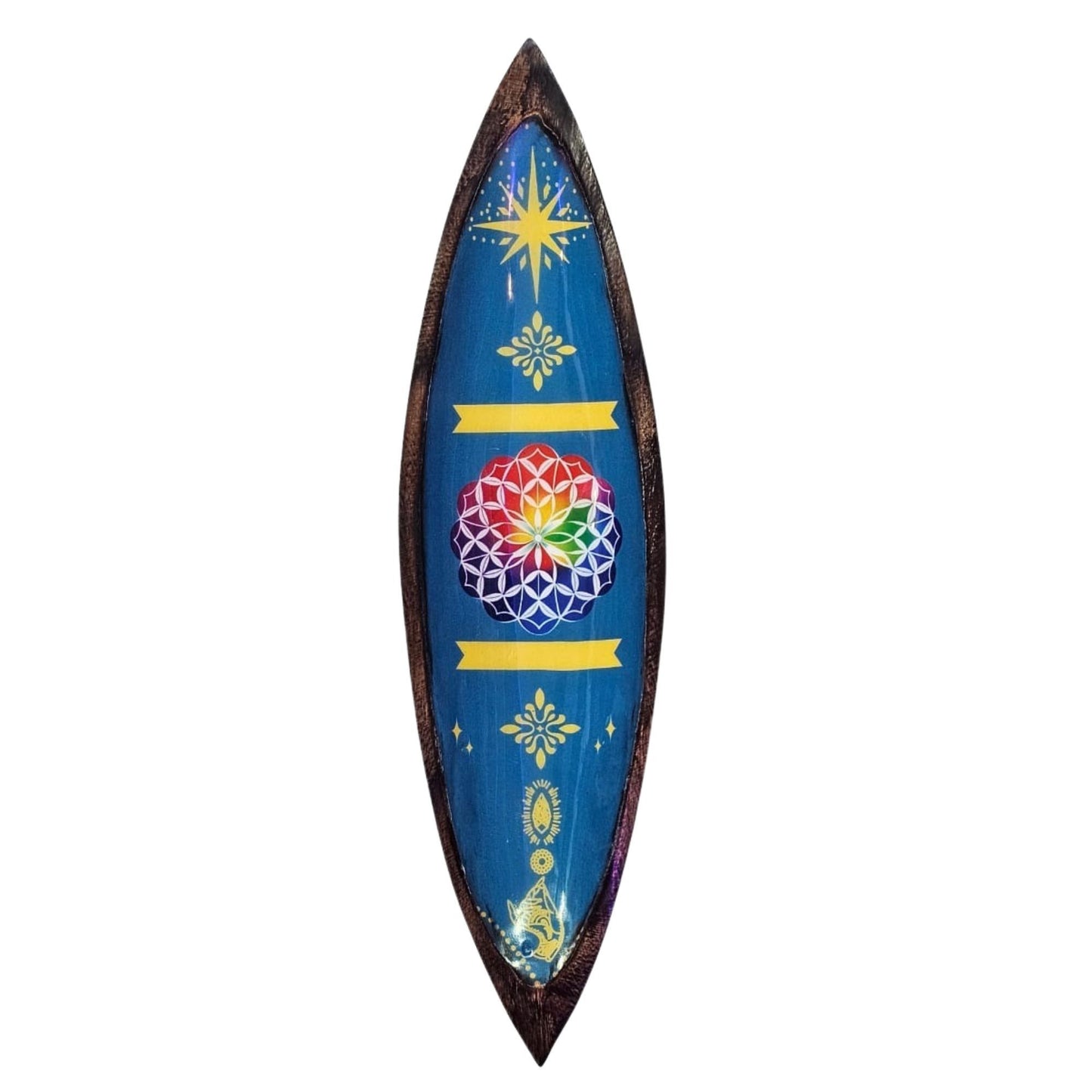 Emaillierter Räucherstäbchenhalter - Mangoholz - Mandala