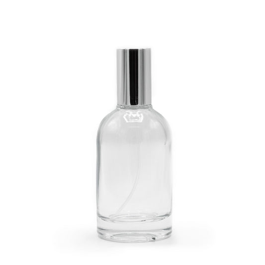 50 ml dicke, runde Flasche, silbernes Spray und Kappe