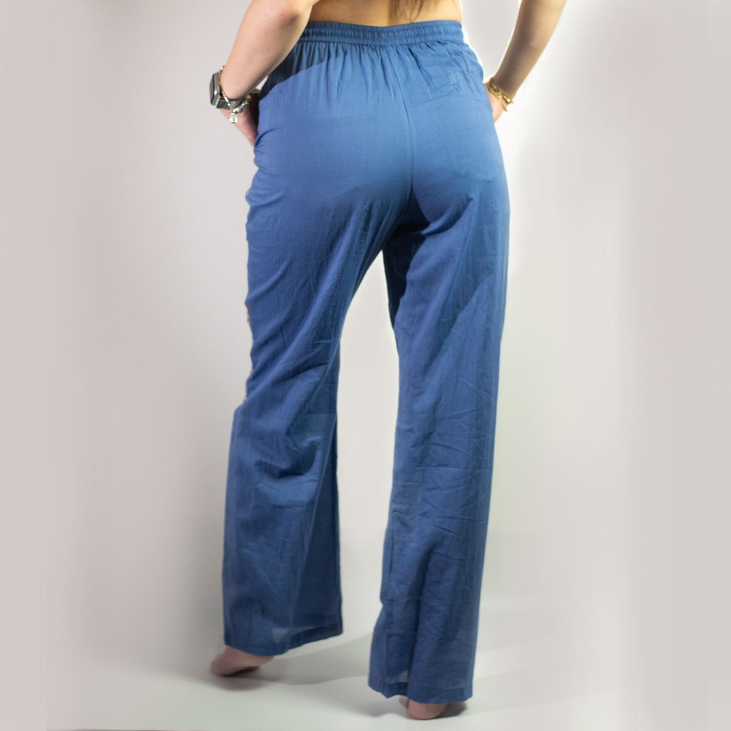 (LXL) Collection Nomad Sari méditerranéen - Pantalon - Motif mauvais œil en bleu riche et or