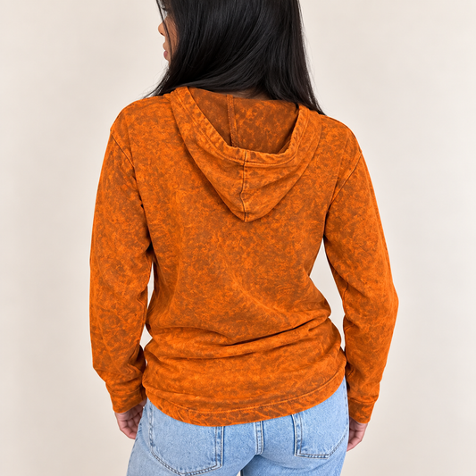 Camisa con capucha extragrande lavada a la piedra con bolsillo canguro - Naranja quemado