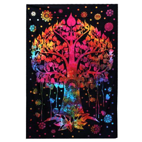 Doppelte Baumwollsteppdecke + Wandteppich - Bodhi-Baum