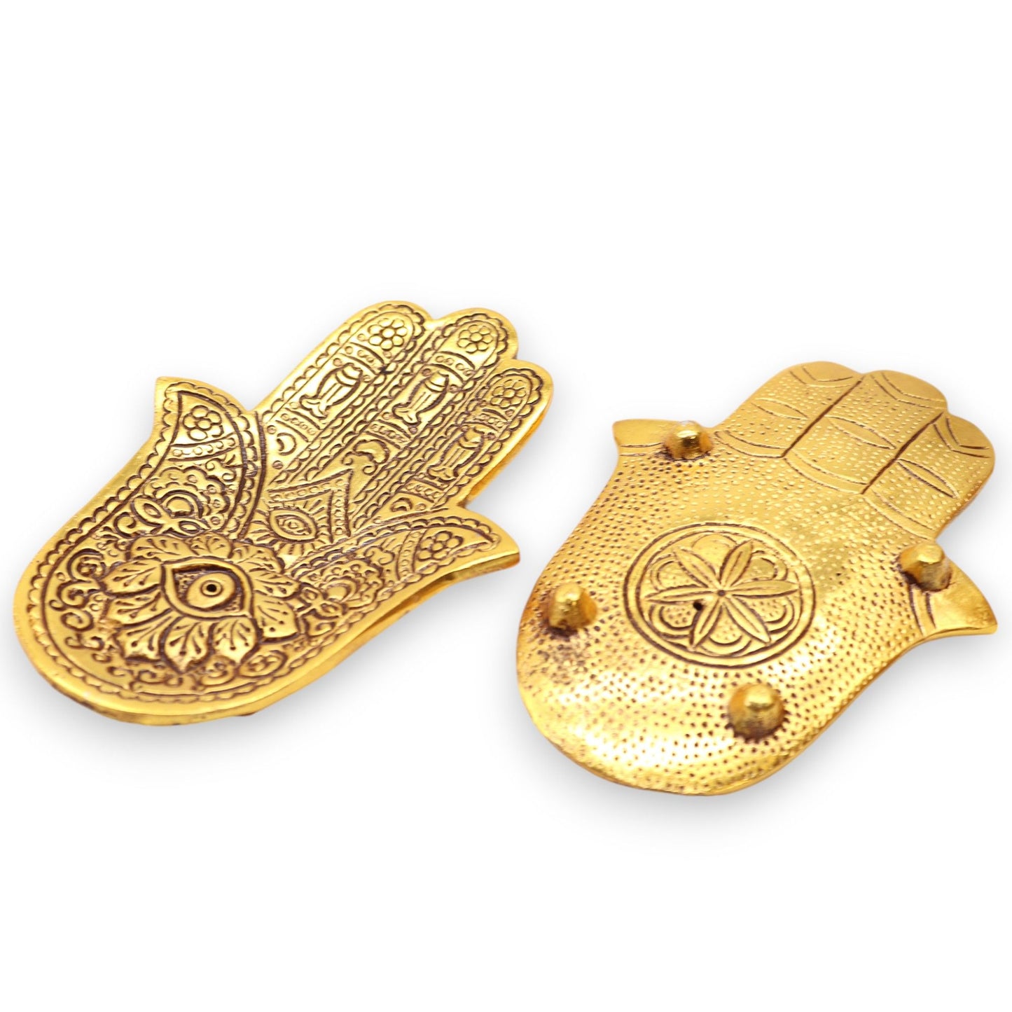 Kleiner Hamsa-Räucherstäbchenhalter, Gold, Aluminium, 13 x 5,5 cm