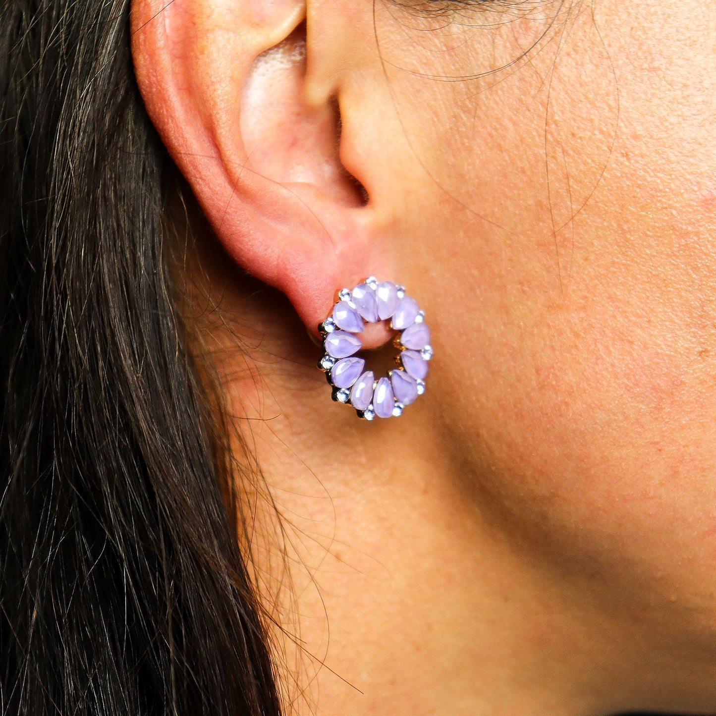 Lavanda - Vidrio Vintage - Aro - Pendientes