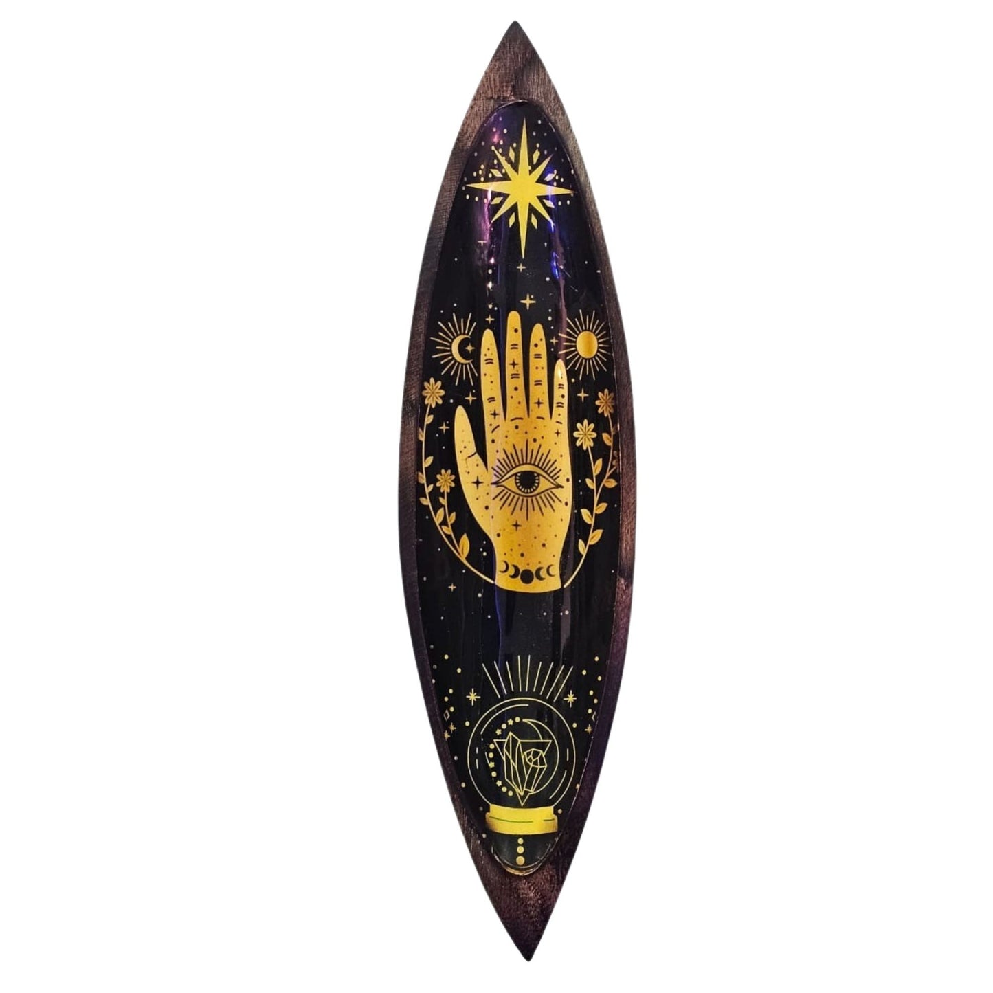 Emaillierter Räucherstäbchenhalter - Mangoholz - Hamsa