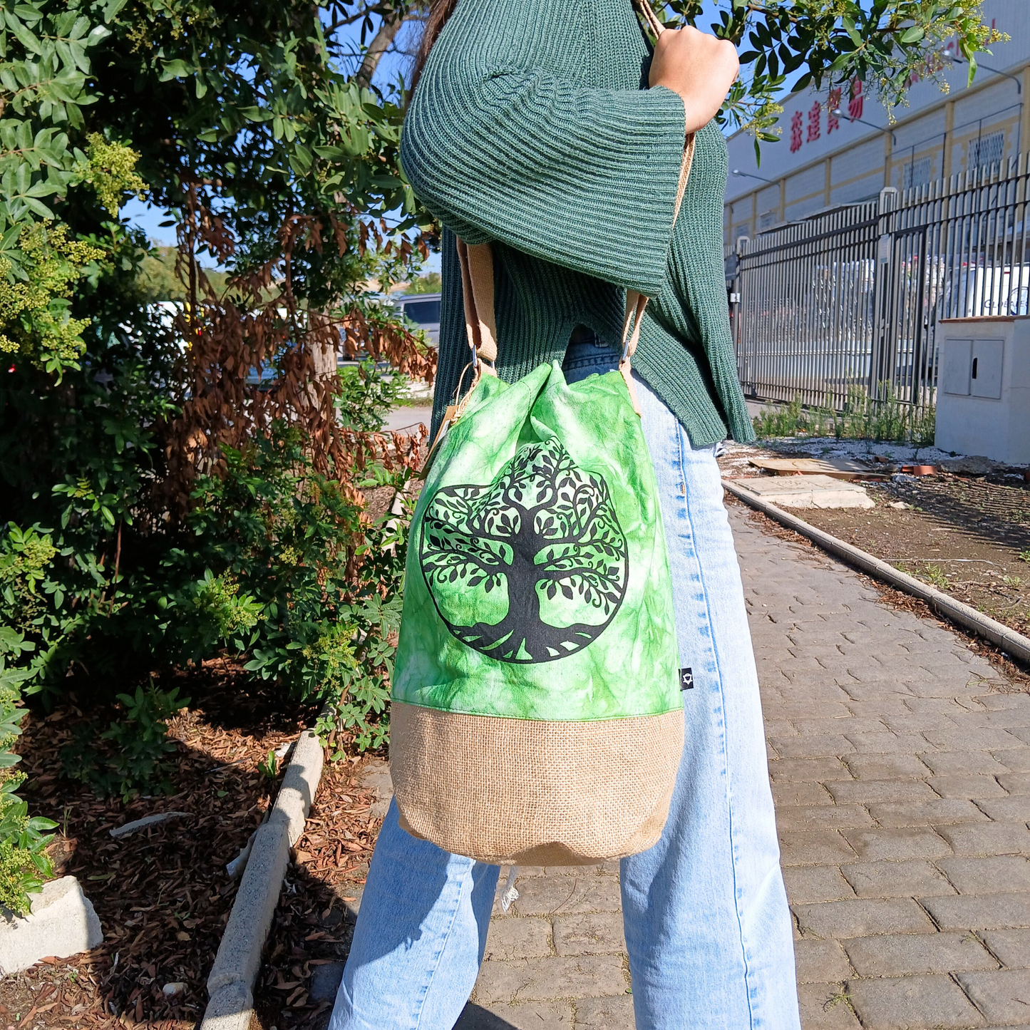 100 % natürlicher Rucksack – Green Wash-Effekt – Baum des Lebens