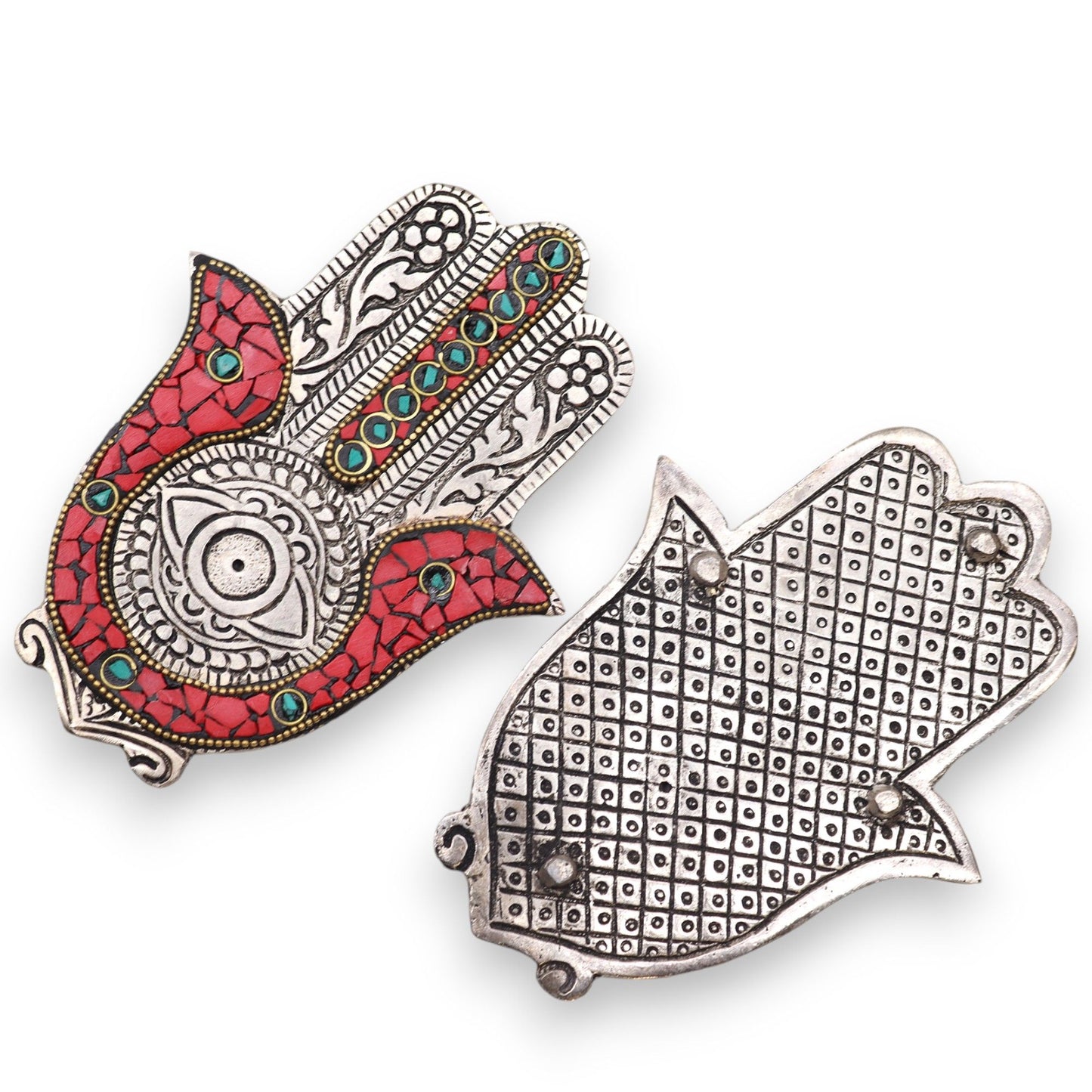 Kleiner roter und grüner Hamsa-Räucherstäbchenhalter, 13 x 5,5 cm