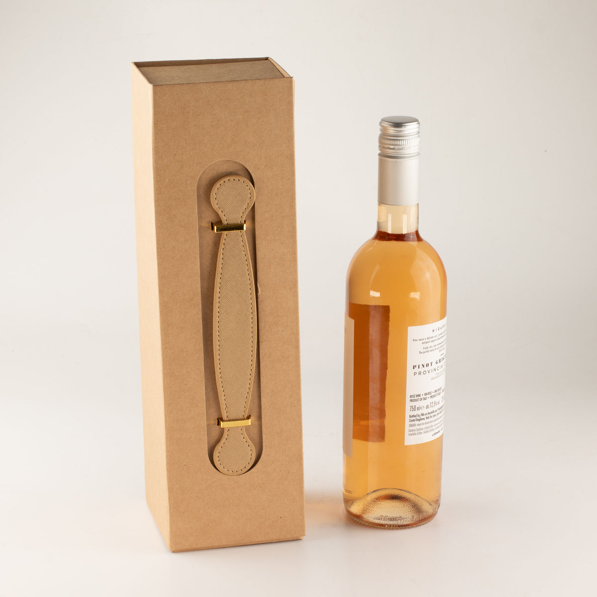 Caja de regalo plegable - con forma de caja de vino (33.5x10x10.5cm) - Marrón kraft