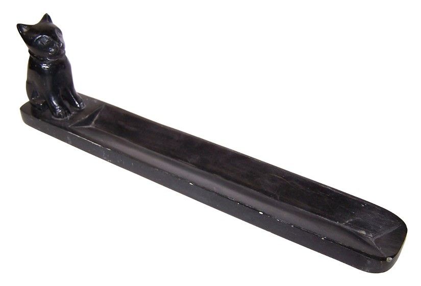 Porte-encens en marbre noir en forme de chat