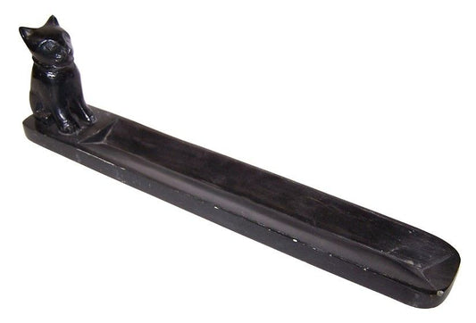 Porte-encens en marbre noir en forme de chat