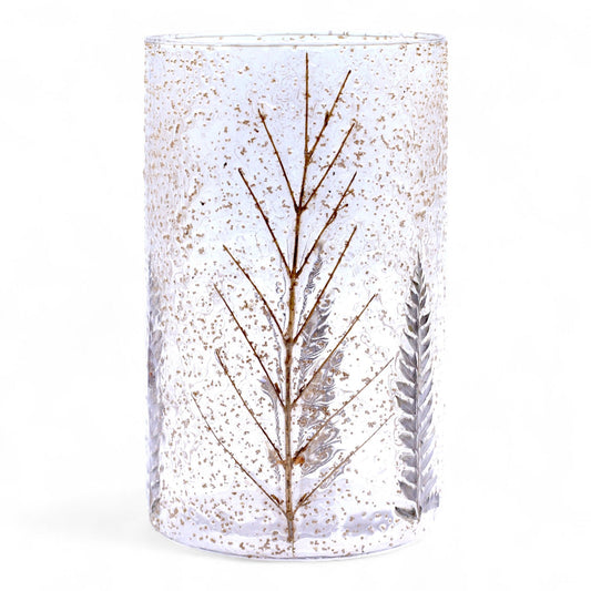 Natürlicher Kerzenhalter aus Glas mit Blumenmuster – Hohe Vase – Kiefer (19 x 11 cm)
